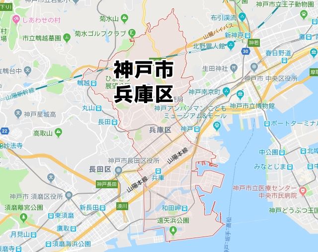 兵庫県神戸市兵庫区のマップ